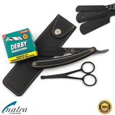 Rasiermesser + 100 Derby Rasierklingen + Bartschere Rasierer Schwarz Set