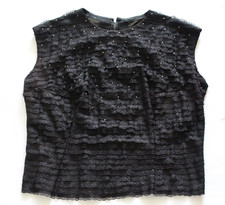 Vintage 60er 70er Shirtbluse M Shirt Spitzenbluse Schwarz m. Perlen RV im Rücken