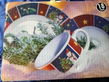 Domestic 18tlg Kaffeeservice 6 Personen Porzellan Weihnachten Santa Claus Deko