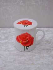 Siaki Design Porzellan Kaffeebecher mit Deckel - Rote Rose - Vintage - 9 cm