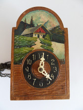 Kleine Schwarzwalduhr gemaltes Landschaft Holzuhr 1950iger Jahre
