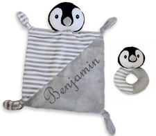 Baby Kuscheltuch grau Pinguin