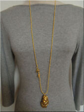 Neu lange Kette großer Anhänger Naturstein Aludraht grau Handmade Unikat 