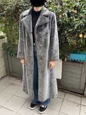 Damen Mantel Lang, Größe 38/40, Fake Fur Grau