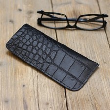 Einstecketui für Lesebrille Handy Brillenetui  echt Leder Kroko Style Schwarz