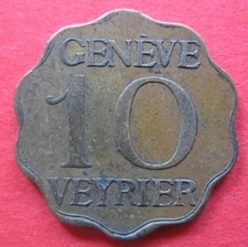 alte WERTMARKE GENF Schweiz Straßenbahn Tramways Transport Token 10 Rappen 1887