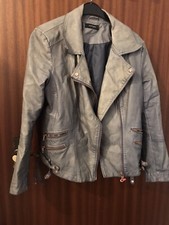 Kunstleder Jacke Damen Grau Platina Used Look Rose Gold TCM Lässig Biker Style