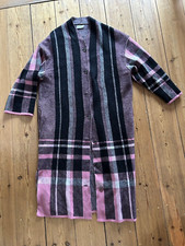 GEORG MAIER MANTEL STRICKJACKE GR. 36/38 WOLLE BEIGE SCHWARZ ROSA KARO