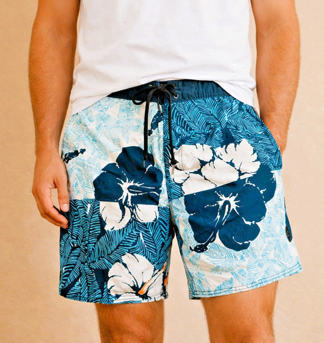 Badeshort blau weiß - badeshort,