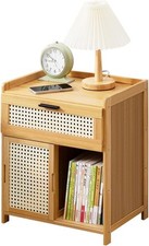 Wintfarm Rattan Nachttisch mit Schublade und Tür, Landhausstil, Boho, Naturfarbe