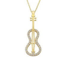 1,0 ct Rundschliff echter Moissanit Violine Bassgitarre Anhänger 14K Gelbgold plattiert