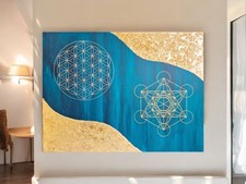Energiebild Heilige Geometrie der Blume des Lebens & Metatrons Würfel 60x80cm