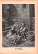 Der kleine Puppenspieler - Hermann Kaulbach - 1907 - Histor. Holzstich ~21x30cm