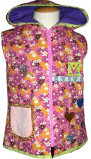 Weste mit Kapuze outdoor Gr. 122/128 Neu Unikat Farbenmix geblümt Glitzer Roos