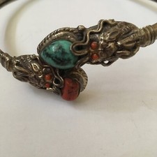 ausergewöhnlicher Armreif Oberarmreif Silber punziert Drachen Türkis Koralle