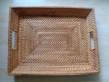 Serviertablett Rattan Tablett mit Griffen 46cm x 36,5cm Natur Dekoration #A