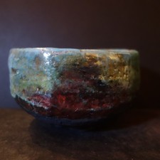 erstklassiger, großer Raku Holzbrand-Chawan aus der  Serie "Nachtgewitter"