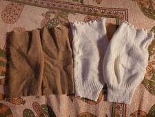 2x Kniewärmer Wolle Stulpen Vintage Warm Weiß Braun Oldschool Damen Schurwolle 