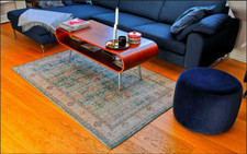 Teppich Vintage, Chenille, Türkis-Braun, handgewebt zu verk.