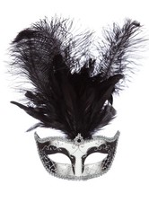 Venezianische Federmaske silber - Ideal für venezianischen Maskenball,