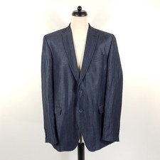 Carl Gross Sakko Herren Gr. 106 Blau Leinen Wolle Jacke Jackett Glänzend