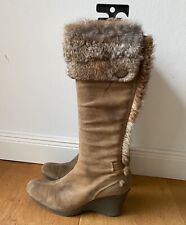 LEA FOSCATI Stiefel mit Fellbesatz 70er Jahre Stil Keilabsatz Gr. 39 gefüttert