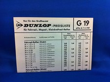 Dunlop Preisliste Fahrrad Moped Kleinkraftrad Reifen G19 1969 Grosshandel