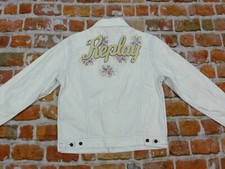 *REPLAY BLUE BRAND JEANS CASUAL JACKE*SCHREIBSCHRIFT*WEISS*VINTAGE*GR XL*TIP TOP