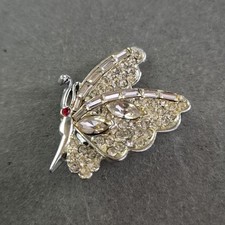 Glitzernde Vintage-Brosche Schmetterling – Silberfarben mit Strass