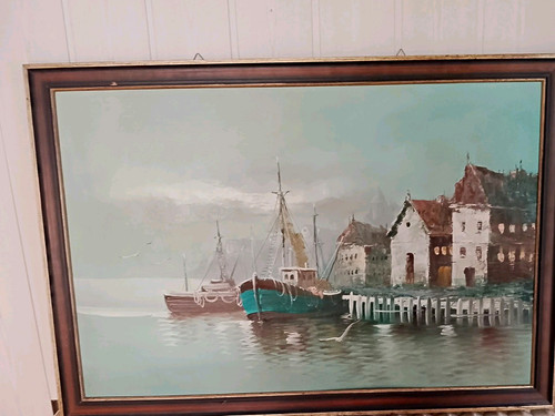 Gerahmtes oel gemälde hafen - gemälde,