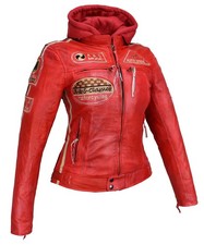 Alpha Speeds Bikerjacke Damen Leder Jacke Biker Freizeit Highway Retro Jacke Rot