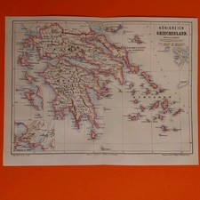 Orig. (1875)  Lithographie Landkarte  Königreich  Griechenland  