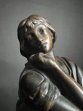 Bronze Mädchenfigur Gaudez 19. Jh Historismus Skulptur signiert 30cm Frankreich