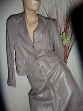 Damen Kostüm 40 M taupe Kombi Combi Zweiteiler mit Leinen Rock Blazer Jacke