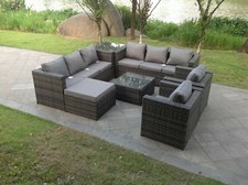 Fimous 9-Sitzer Rattan Sofa Garnituren 2 Stühle Couchtisch Fußhocker Gartenmöbel