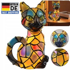 Tiffany Katzenlampe, Retro Katze Buntharz Tischlampe LED Mosaik Nachtlicht 17cm
