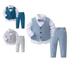 Baby Jungen Smoking Anzug Hemd + Hosen + Weste + Fliege Set für Taufe Hochzeit