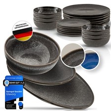 Glavory Eclipse – Steingut Geschirr Set 6 Personen – 18-teilig – Schwarz