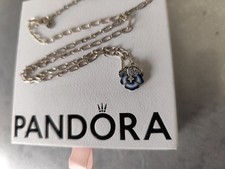 Original Pandora Halskette Gänseblümchen Anhänger blau 925er Silber Topzustand 