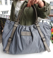LIEBESKIND Berlin Premium Damen XXL-Schultertasche Nylon Leder Grau Germany TOP