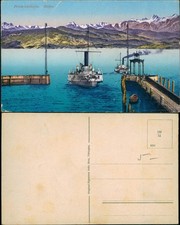 Friedrichshafen Hafenbahnhof Hafen Einlaufendes Schiff Bodensee 1910