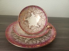 Sammeltasse 3 teilig Bareuther Pink Goldrand Gold Applikationen
