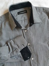 Karo HEMD leicht taillierte BLUSE kariert Top zur Jeans Schwarz Weiß XL ca. M 40