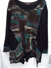 Tolle PURPLEROSE Tunika gr XL 48 50, Schwarz bunt,m.Wolle .Zipfelig, Lagenlook