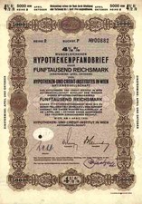 Hypotheken und Credit Institut 1939 Wien Linz Donau Erste Bank München 5000 RM 