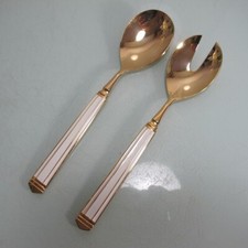 Salatbesteck Hanseat vergoldet Emaille weiß sehr selten (3/4)