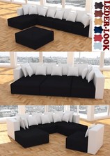 MODULARES SOFA WOHNLANDSCHAFT 5-TEILE U-L-FORM SESSEL HOCKER BETT LEDER LOOK