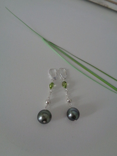 Pearl earrings silver - pearl, peridot