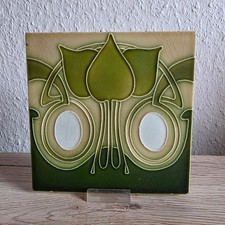 Antike Jugendstil Fliese | Art Nouveau | ca. 1900 | Relief Blumenmotiv | Grün