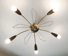50er Vintage Sputnik Messing  Lampe  53cm  Deckenlampe 5 armig 50s ( aufpoliert)